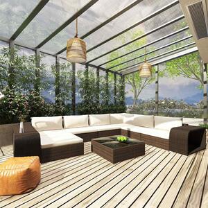10 részes barna polyrattan kerti bútorgarnitúra párnákkal