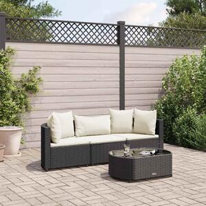 4 részes fekete polyrattan kerti ülőgarnitúra párnákkal
