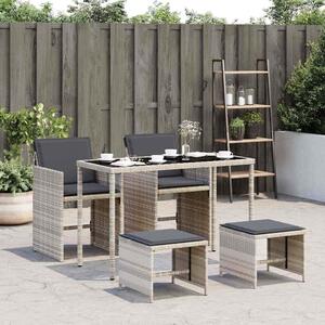 5részes világosszürke polyrattan kerti étkezőgarnitúra párnával