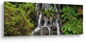 Egy kép a vízesésekről egy trópusi erdőben (órával) (90x30 cm)