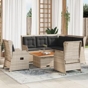 5 részes világosszürke polyrattan kerti ülőgarnitúra párnákkal
