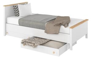 MABARUMA egyszemélyes ágy ágyráccsal, matraccal és fiókkal 90x200 - fehér / nash tölgy