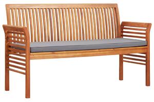 Háromszemélyes tömör akácfa kerti pad párnával 150 cm