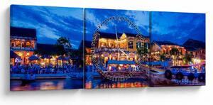 Egy kép Hoi An éjszakai városáról, Vietnam (órával) (90x30 cm)