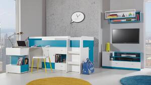 HARKA 1 gyermekszobabútor emeletes ággyal 90x200 - fehér / kék