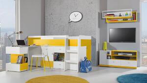 HARKA 1 gyermekszobabútor emeletes ággyal 90x200 - fehér / sárga