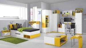HARKA 3 gyermekszobabútor 90x200-as ággyal - fehér / sárga