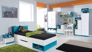 HARKA 4 gyermekszobabútor 90x200-as ággyal - fehér / kék