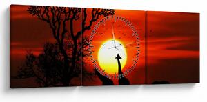 Kép - Állatok sziluettjei napnyugtakor (órával) (90x30 cm)