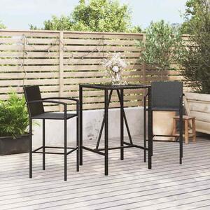 3 részes fekete polyrattan kerti bárszett