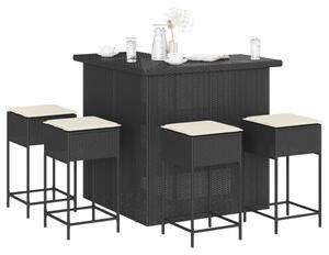 5 részes fekete polyrattan kerti bárszett párnával