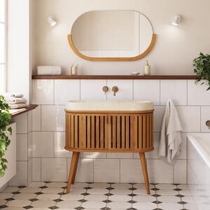 Teak fürdőszoba szekrény terrazzo mosdóval Kave Home Rokia 90 x 40 cm