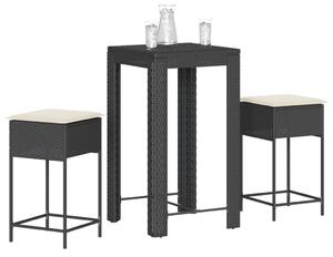 3 részes fekete polyrattan kerti bárszett párnával