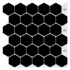 PIPPER | Felragasztható csempe - 3D mozaik - Fekete hatszögek 30,5 x 30,5 cm