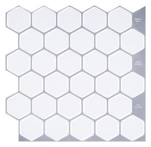 PIPPER | Felragasztható csempe - 3D mozaik - Fehér hatszögek 30,5 x 30,5 cm