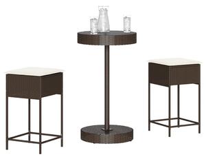 3 részes barna polyrattan kerti bárszett párnákkal