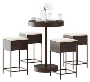 5 részes barna polyrattan kerti bárszett párnákkal