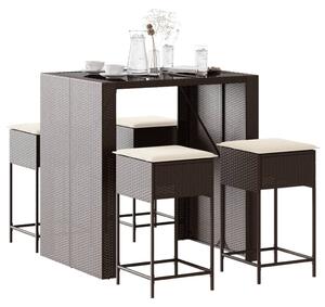 5 részes barna polyrattan kerti bárszett párnákkal