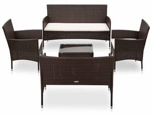 5 részes barna polyrattan kerti bútorszett párnákkal