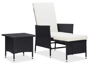 2 részes fekete polyrattan kerti bútorszett párnákkal