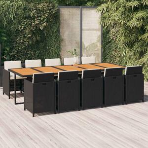 11 részes fekete polyrattan kerti étkezőgarnitúra párnákkal