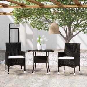 3 részes fekete polyrattan kerti étkezőgarnitúra