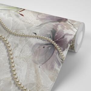 Tapéta gyönyörű fehér liliom gyöngyökkel