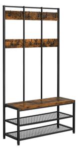 Előszoba bútor / álló fogas / cipőpad - Vasagle Loft - 100 x 184 cm (rusztikus fa - fekete)