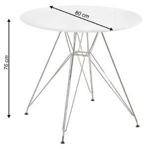 KONDELA Étkezőasztal, króm/MDF, fehér extra magasfényű HG, átmérő 80 cm, RONDY NEW