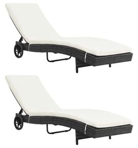 VidaXL Napozóágy - 2 db - Fekete Polyrattan - Párnával