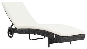 Napozóágy - Fekete Polyrattan - Állítható - 199cm