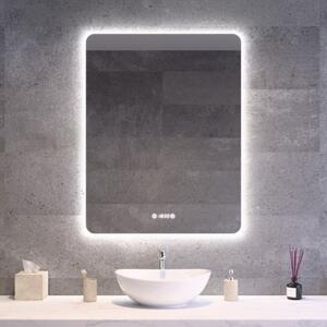 Álló fürdőszobai LED tükör 70x90cm | Páramentesítő funkció - Beépített óra - Fényerő és színhőmérséklet szabályozás | Welland Luxury-Line G1095