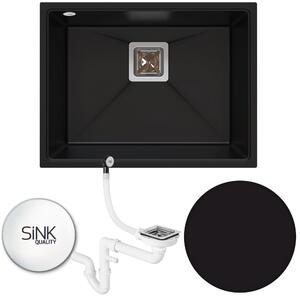 SINK Quality Mosogató Minőségi Argon 60, gránit konyhai mosogató 550x420x225 mm + króm szifon, fekete, SKQ-ARG.C.1KBO.60.X