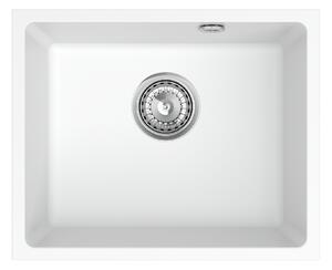 SINK Quality Mosogató Quality Crypton 55, gránit konyhai mosogató 460x375x205 mm + króm szifon, fehér, SKQ-CRY.W.1KBO.55.X