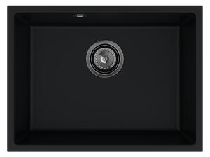 SINK Quality Mosogató Quality Crypton 60, konyhai gránit mosogató 535x400x205 mm + fekete szifon, fekete, SKQ-CRY.C.1KBO.60.XB