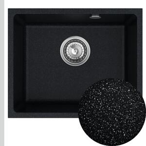 SINK Quality Mosogató Quality Crypton 55, gránit konyhai mosogató 460x375x205 mm + króm szifon, fekete foltos, SKQ-CRY.B.1KBO.55.X