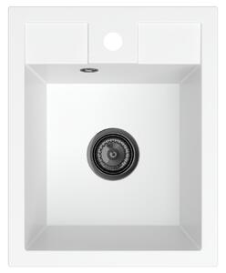 SINK Quality Mosogató Quality Ferrum 40, konyhai gránit mosogató 400x500x195 mm + fekete szifon, fehér, SKQ-FER.W.1K40.XB