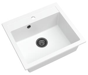 SINK Quality Mosogató Quality Ferrum, konyhai gránit mosogató 565x510x205 mm + fekete szifon, fehér, SKQ-FER.W.1K60.XB