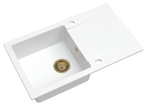 SINK Quality Mosogató Quality Ferrum, konyhai gránit mosogató 770x450x190 mm + arany szifon, fehér, SKQ-FER.W.1KDO.XG
