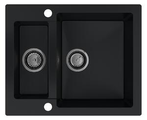 SINK Quality Mosogató Quality Ferrum, konyhai gránit mosogató 605x495x210 mm + fekete szifon, fekete, SKQ-FER.C.5KBO.XB