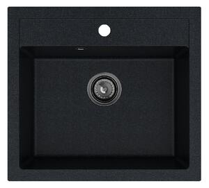 SINK Quality Mosogató Quality Ferrum, konyhai gránit mosogató 565x510x205 mm + fekete szifon, fekete foltos-Brocade, SKQ-FER.B.1K60.XB