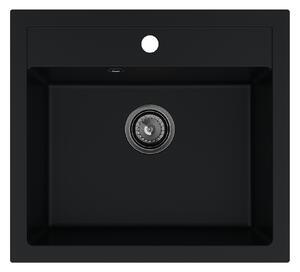 SINK Quality Mosogató Quality Ferrum, konyhai gránit mosogató 565x510x205 mm + fekete szifon, fekete, SKQ-FER.C.1K60.XB