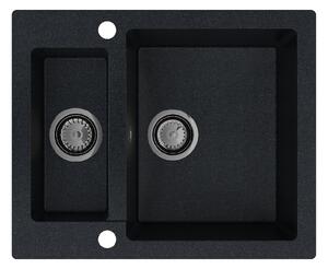 SINK Quality Mosogató Quality Ferrum, konyhai gránit mosogató 605x495x210 mm + fekete szifon, fekete foltos-BROCADE, SKQ-FER.B.5KBO.XB