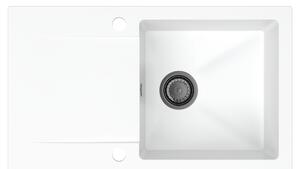 SINK Quality Mosogató Quality Ferrum, konyhai gránit mosogató 770x450x190 mm + fekete szifon, fehér, SKQ-FER.W.1KDO.XB