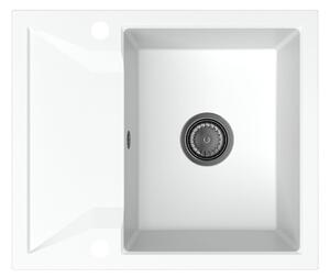 SINK Quality Mosogató Minőségi Obszidián, konyhai gránit mosogató 590x500x210 mm + fekete szifon, fehér, SKQ-OBS.W.1KKO.XB