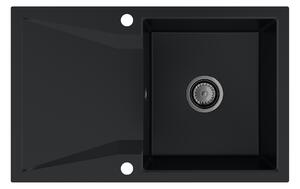 SINK Quality Mosogató Minőségi Obszidián, konyhai gránit mosogató 790x500x210 mm + fekete szifon, fekete, SKQ-OBS.C.1KDO.XB