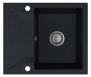 SINK Quality Mosogató Minőségi Obszidián, konyhai gránit mosogató 590x500x210 mm + króm szifon, fekete foltos-Brocade, SKQ-OBS.B.1KKO.X