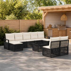 Kerti Kanapé Szett 10 db Fekete polirattan
