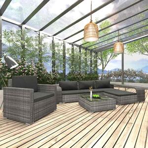 8 részes szürke polyrattan kerti bútorszett párnákkal