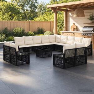 Kerti Kanapé Szett 14 db Fekete polirattan